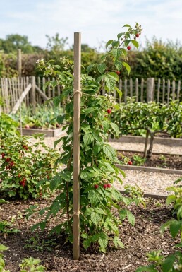 Rubus idaeus 'Autumn First' am Stab